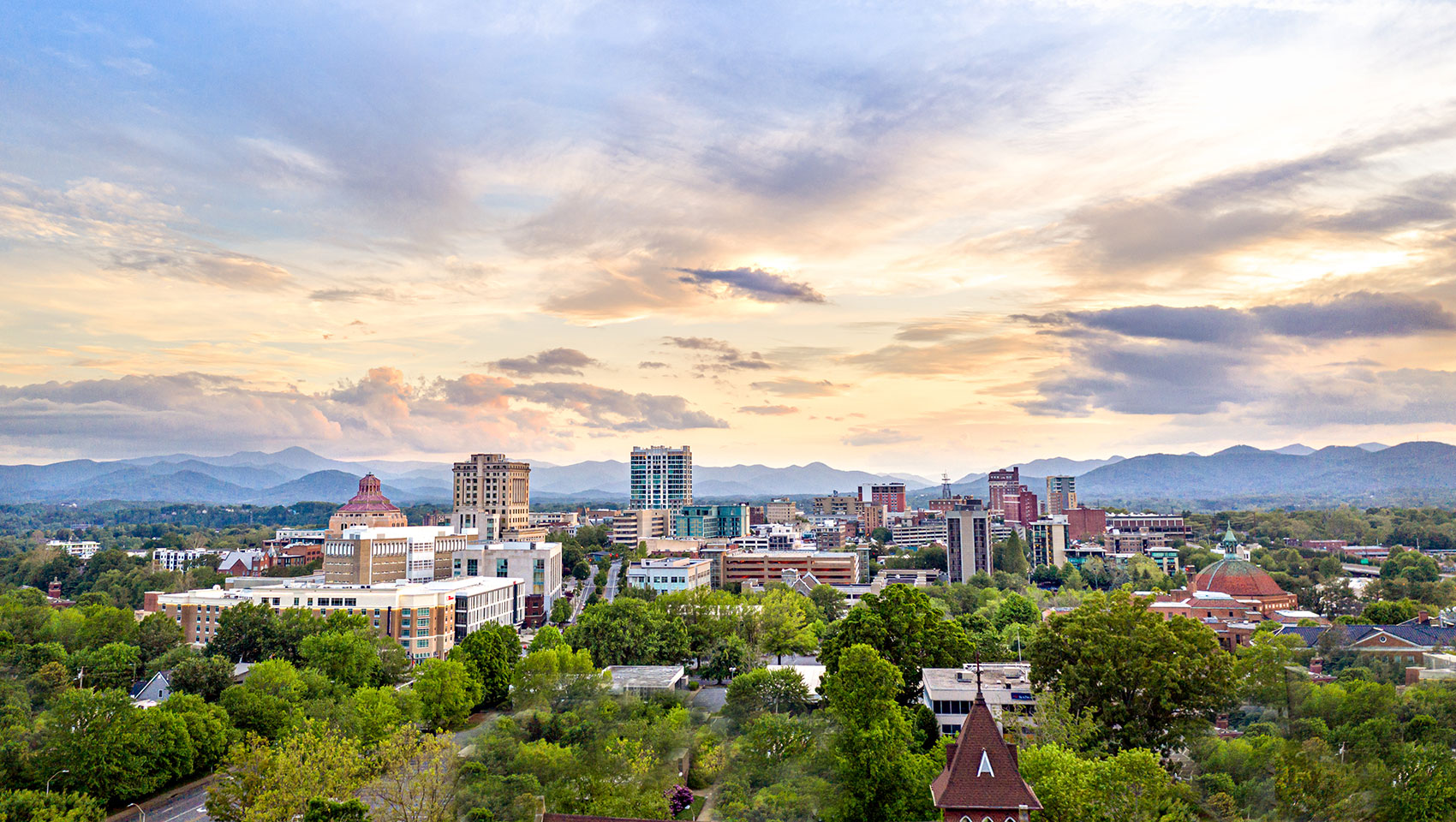 city skyline at dusk