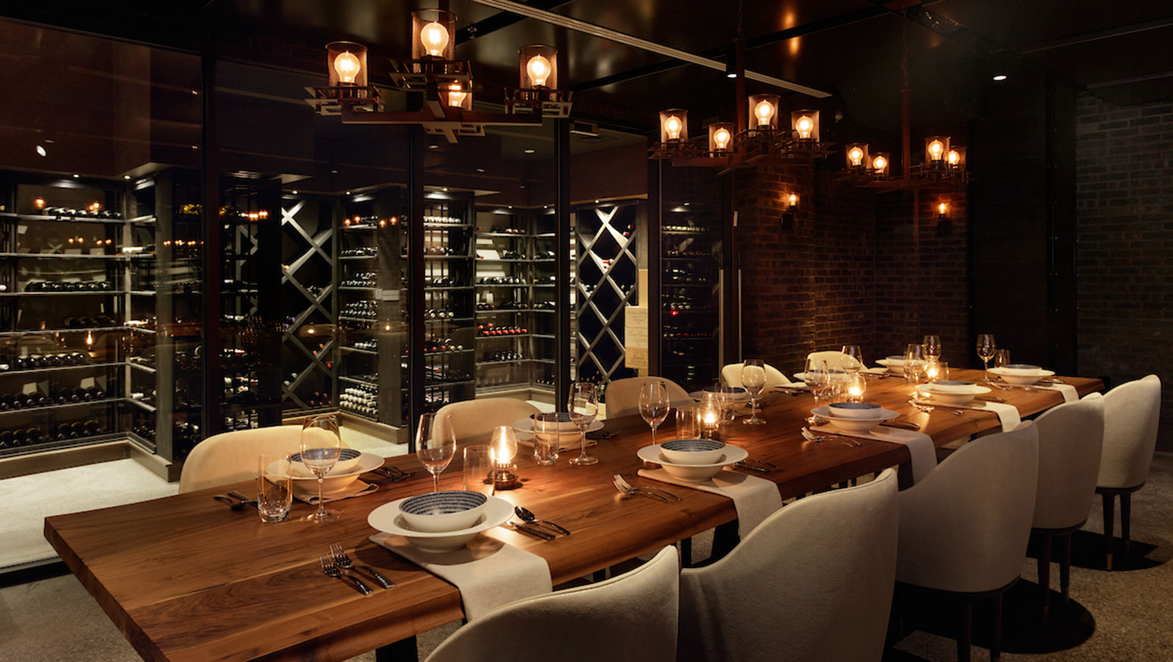 wine cellar with table setting
