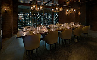 wine cellar with table setting